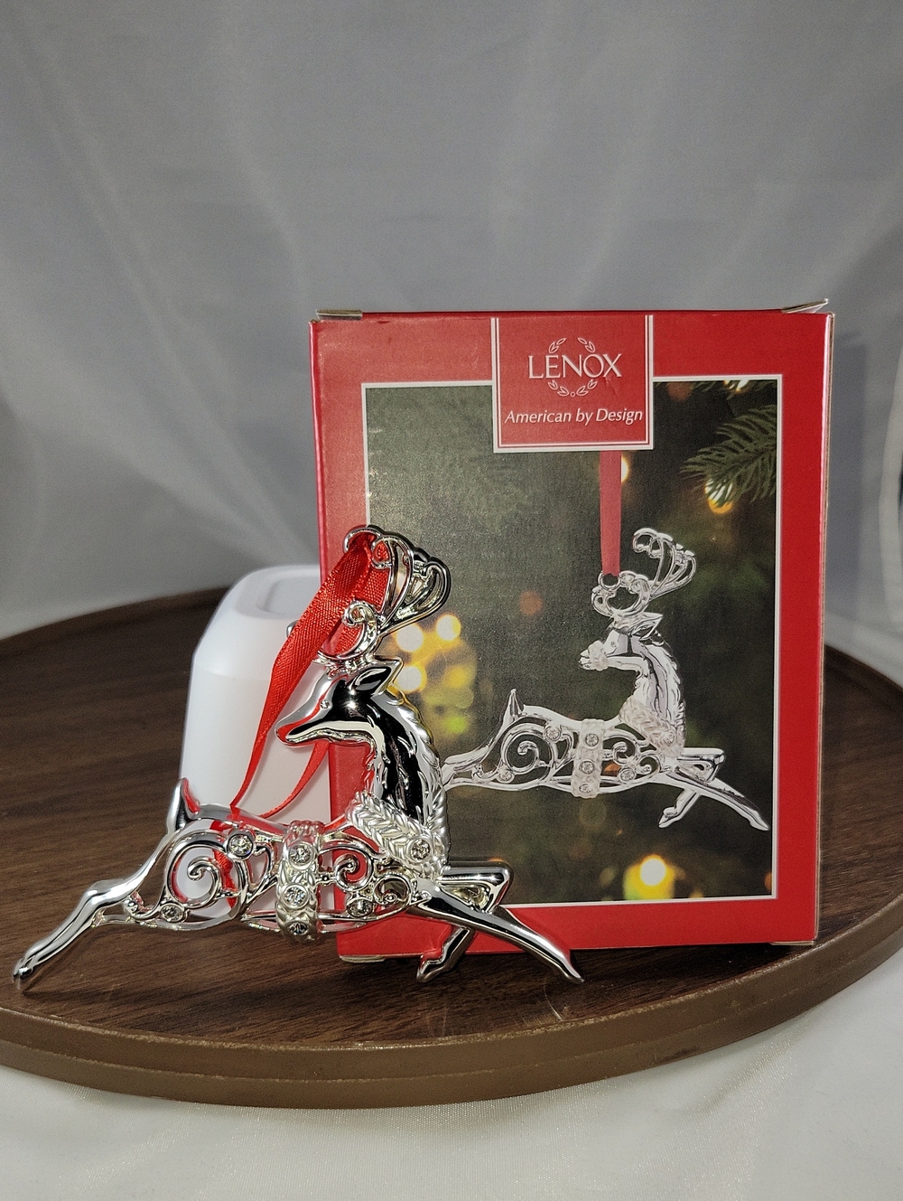 Lenox Sparkle and Scroll Frosted Clear Reindeer Ornament NIB